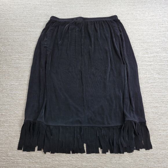 Chicos Travelers Fringe Skirt Womens XL Black Ribbed Faux Wrap Slinky Rodeo - Picture 3 of 10